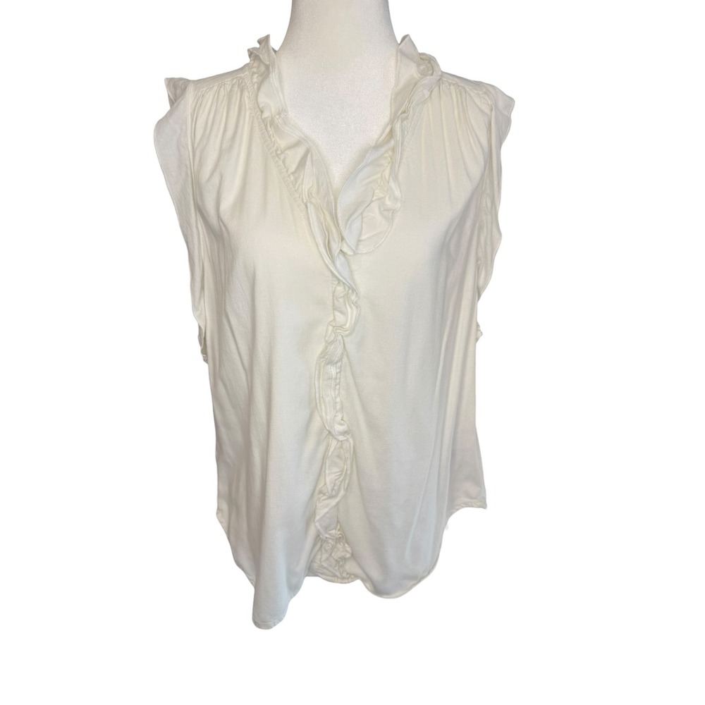 KUT from the Kloth Ivory Linen Blend Ruffle V-Neck‎ Sleeveless Blouse Large
